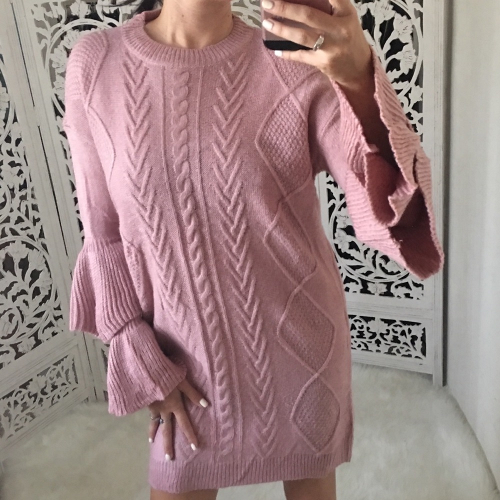 Sweater Dress with Tiered Sleeves - Picture 1 of 7
